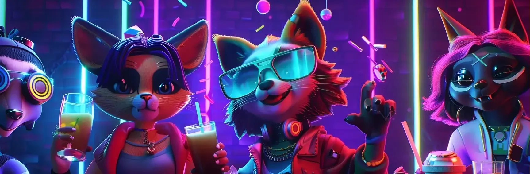 Several 3D characters a cat girl